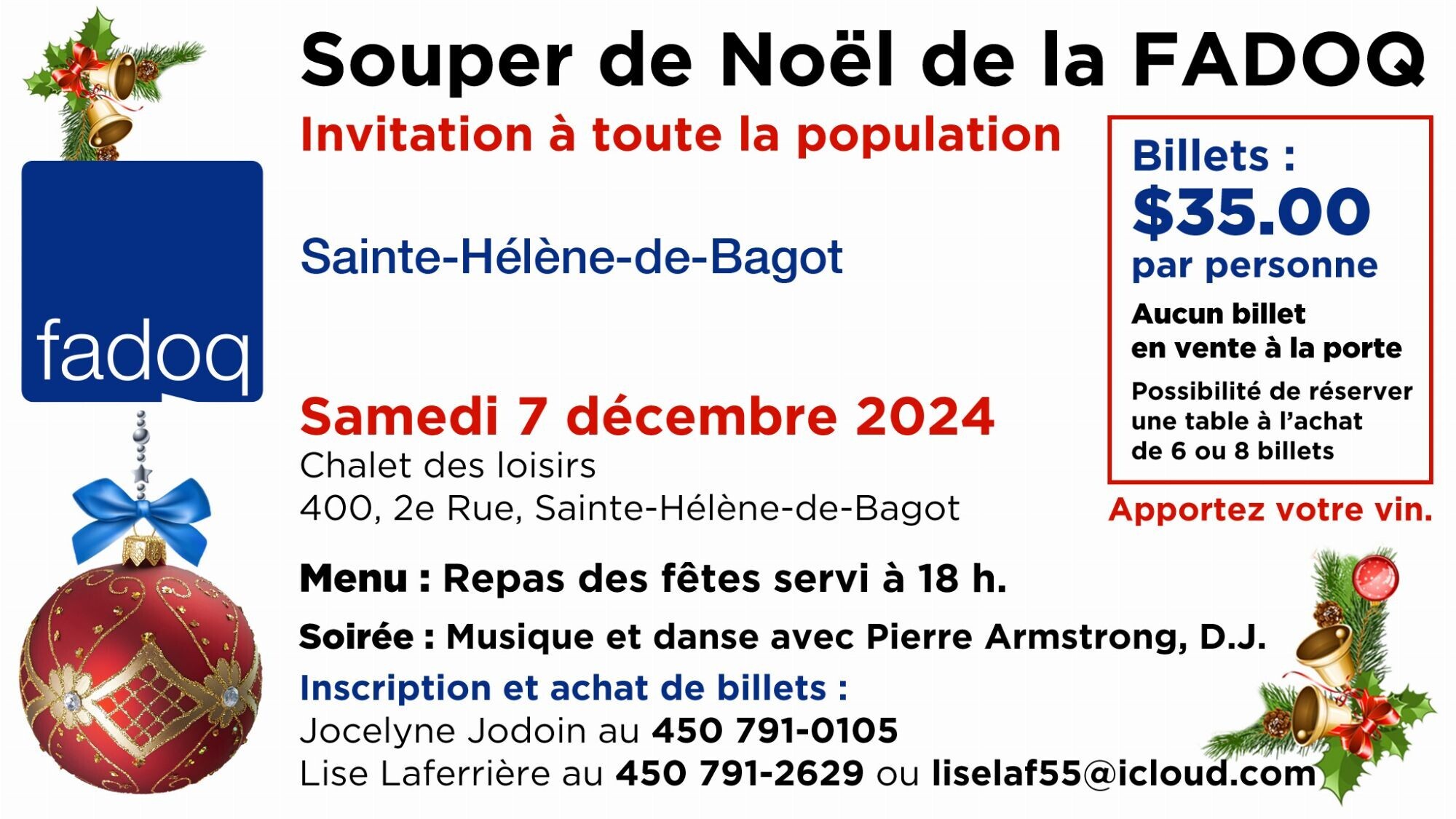 Photo invitation FADOQ souper Noel 7 déc. 2024