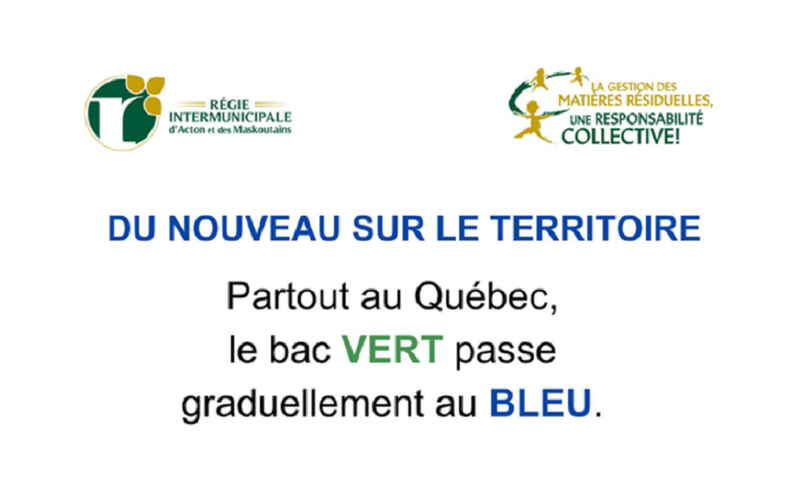 Régie - Les bacs de récupération passent graduellement du vert au bleu!